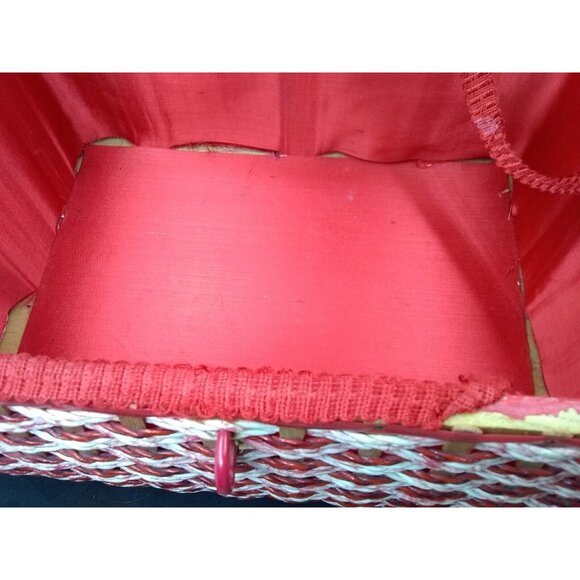 Vintage JC Penney Japan wooden Wicker floral Sewing Basket  READ DESCRIPTION - Picture 10 of 12